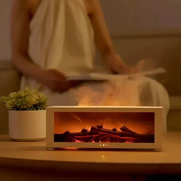 Fireplace Diffuser with humidification, aroma diffusion, and ambient lighting.